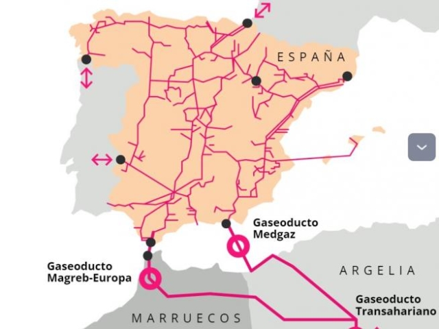 Mapa de entrada de gas en espana desde el magreb 